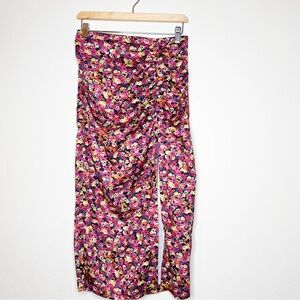 ZARA Ruched Midi Floral Skirt